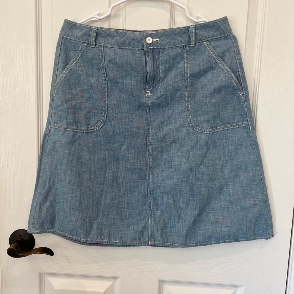 Tommy Hilfiger Classic A-Line Chambray Skirt in Light Blue